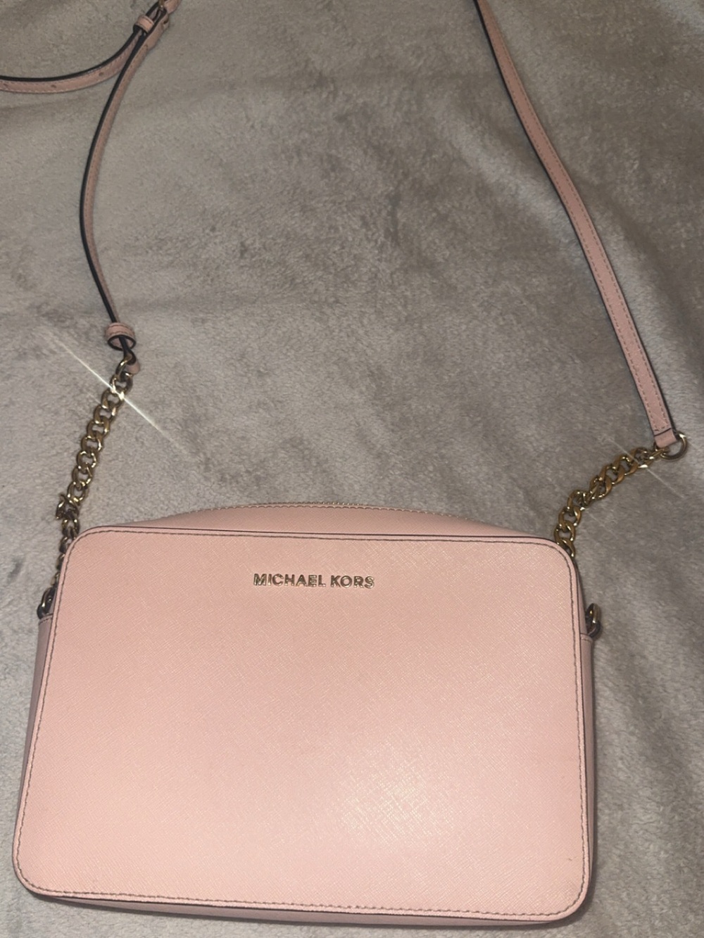 MICHAEL KORS Blush Pink Leather Crossbody with Gold Chain